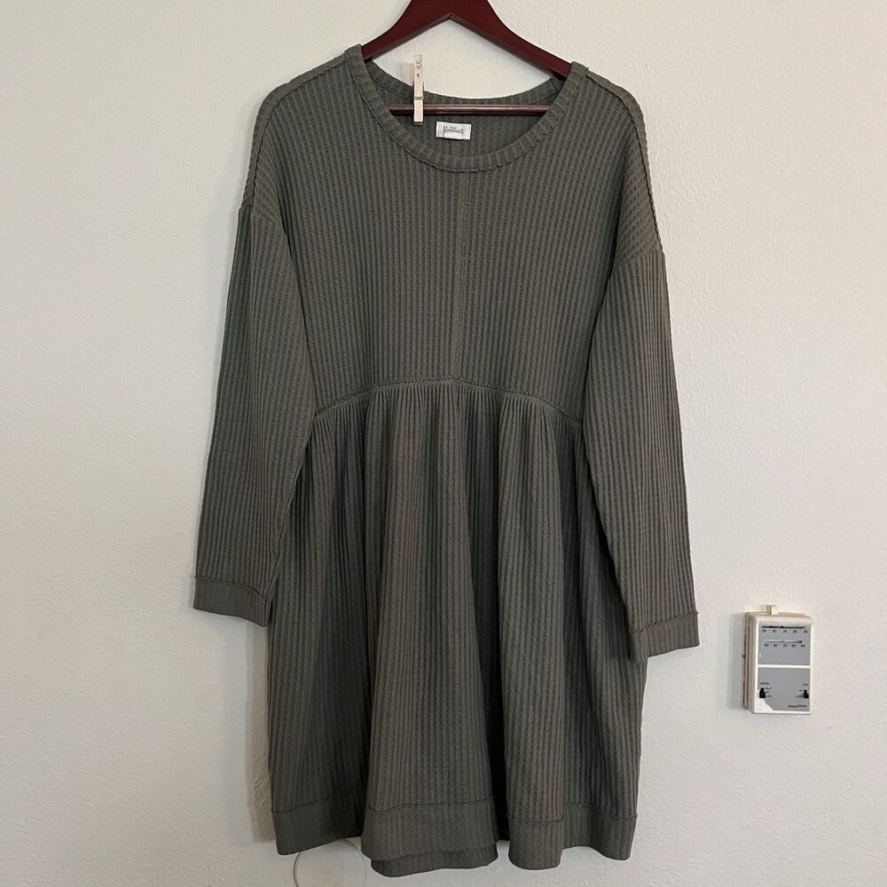 Up West Tunic Dress Women SZ L Olive Green Gauze Oversize Lagenlook Cotton